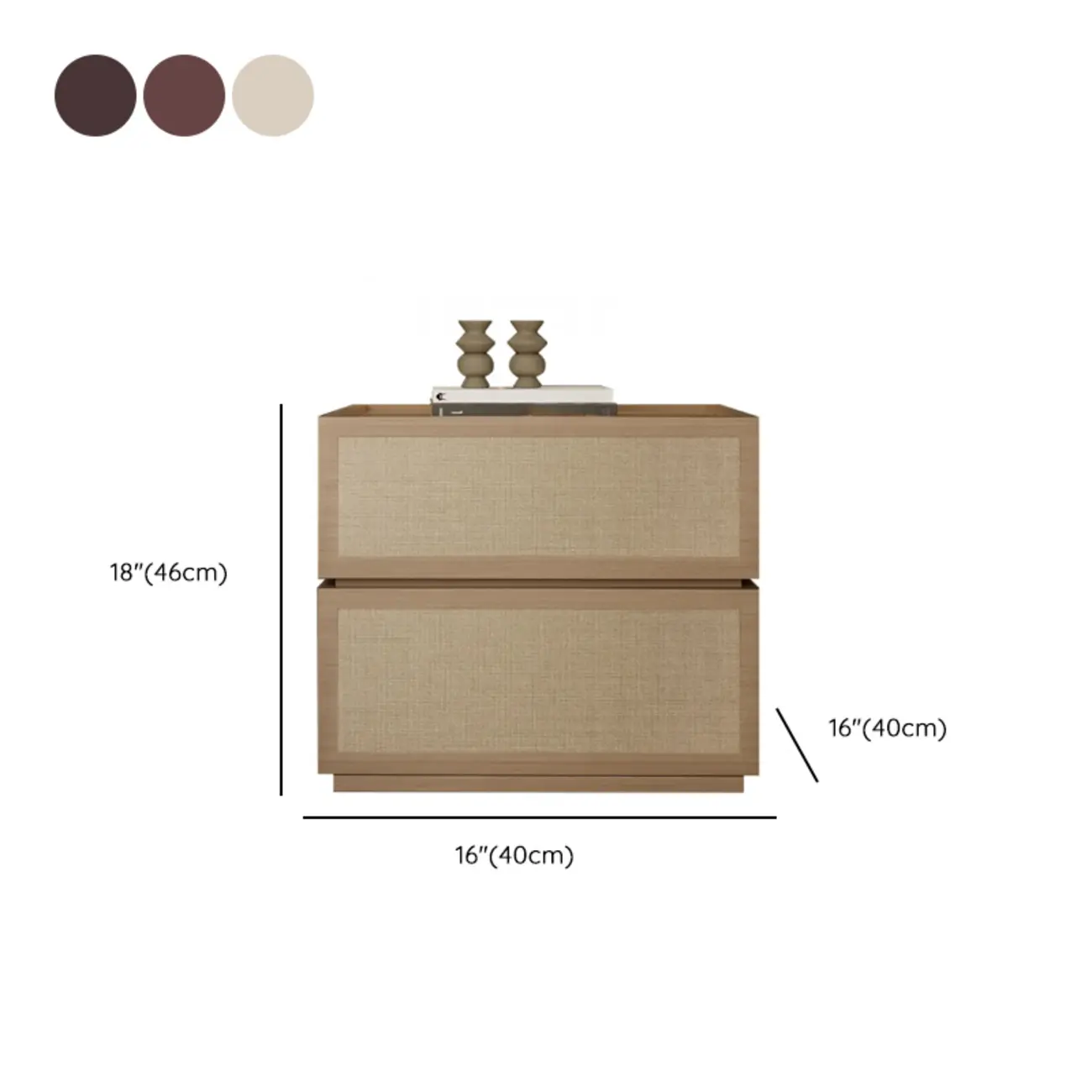 Dark Walnut 2-Drawer Fabric Wood Frame Nightstand