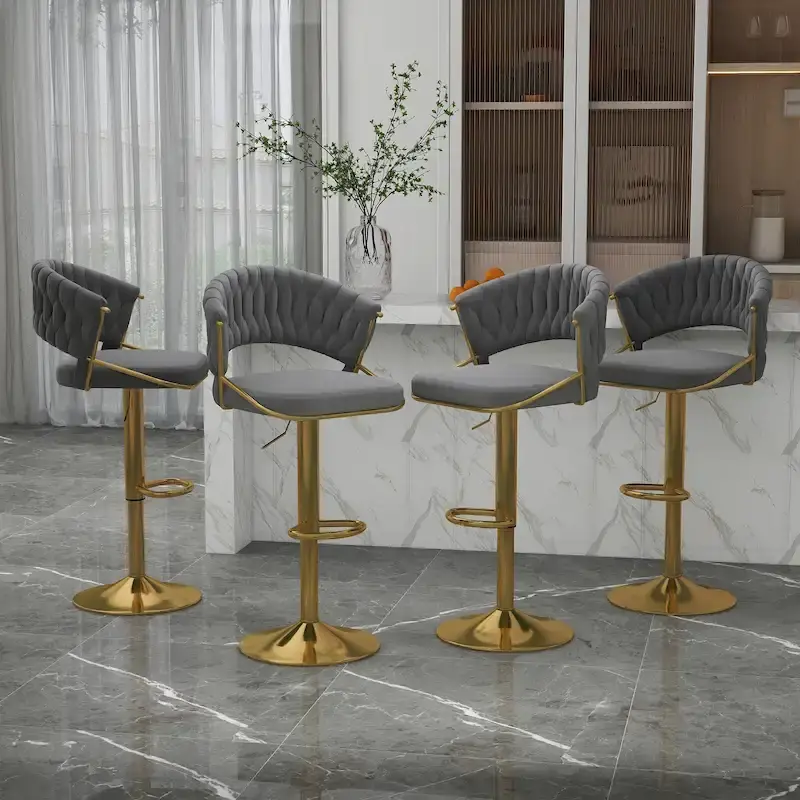 Set of 4 Bar Stool Adjustable Height with Swivel Seat