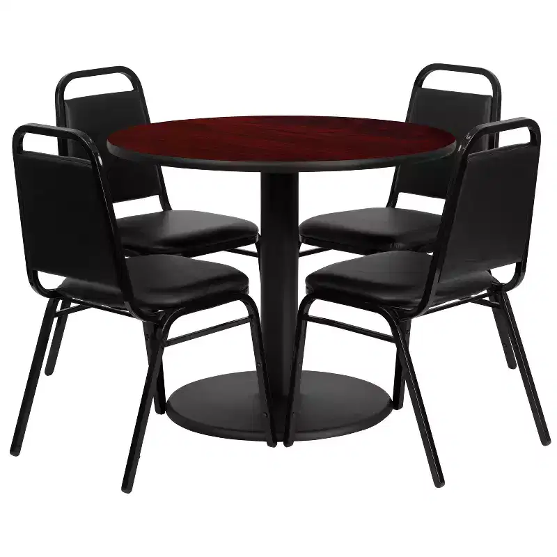 Flash Furniture 36'' Round Laminate Table Set with Round Base and 4 Trapezoidal Back Banquet Chairs