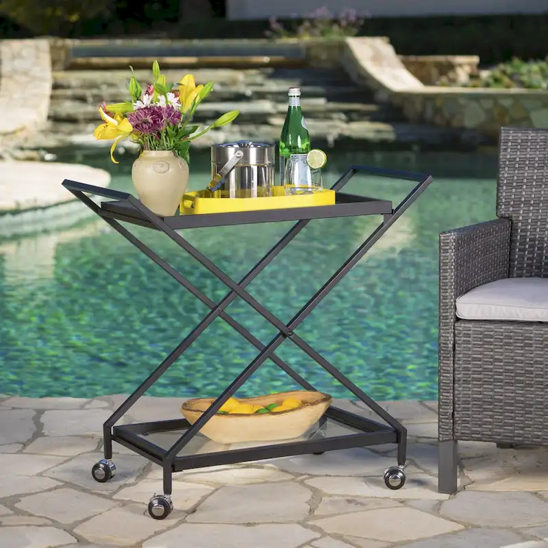 Annika Outdoor Industrial Bar Cart by Christopher Knight Home