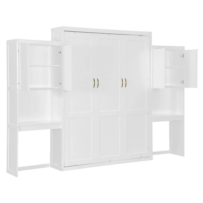 All-in-one Murphy Bed with Desk, Vanity and Wardrobe Queen Folding Bed