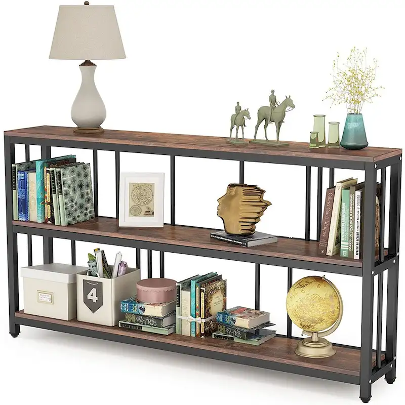 70.9 Console Table, 3 Tiers Sofa Table with Shelves,Brown