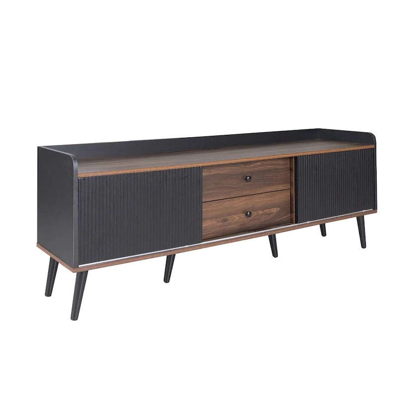 63 Inch Mid Century Modern TV Cabinet Dark Brown Black