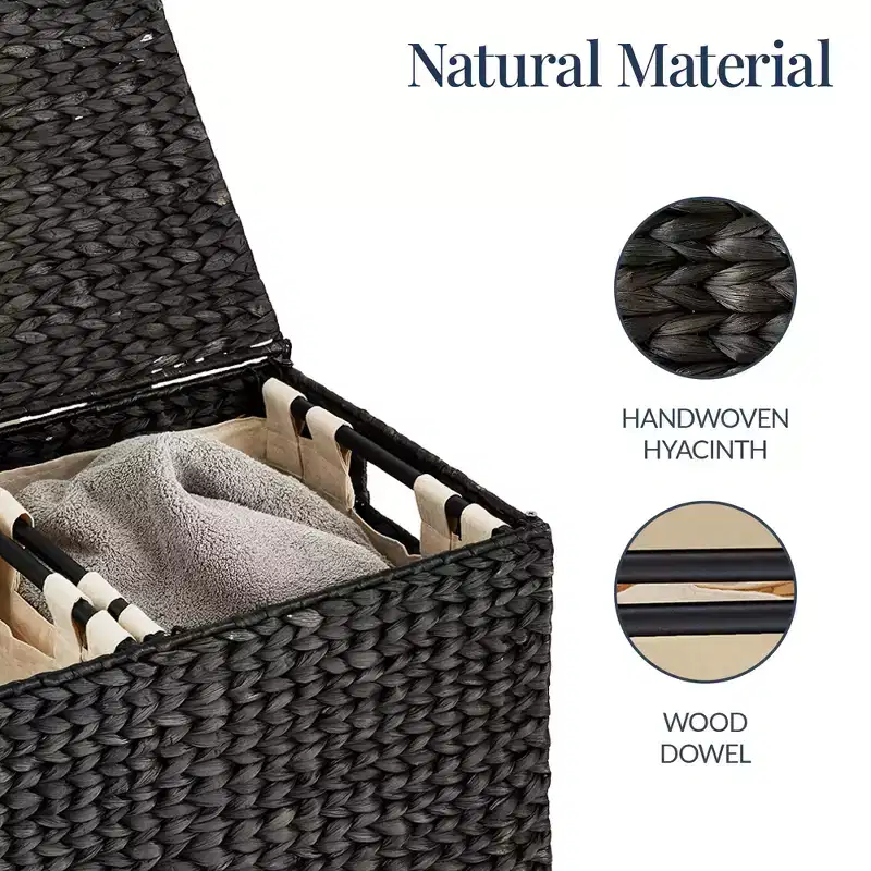Best Choice Products Large Natural Water Hyacinth Double Laundry Hamper Basket w/ 2 Liner Bags, Handles