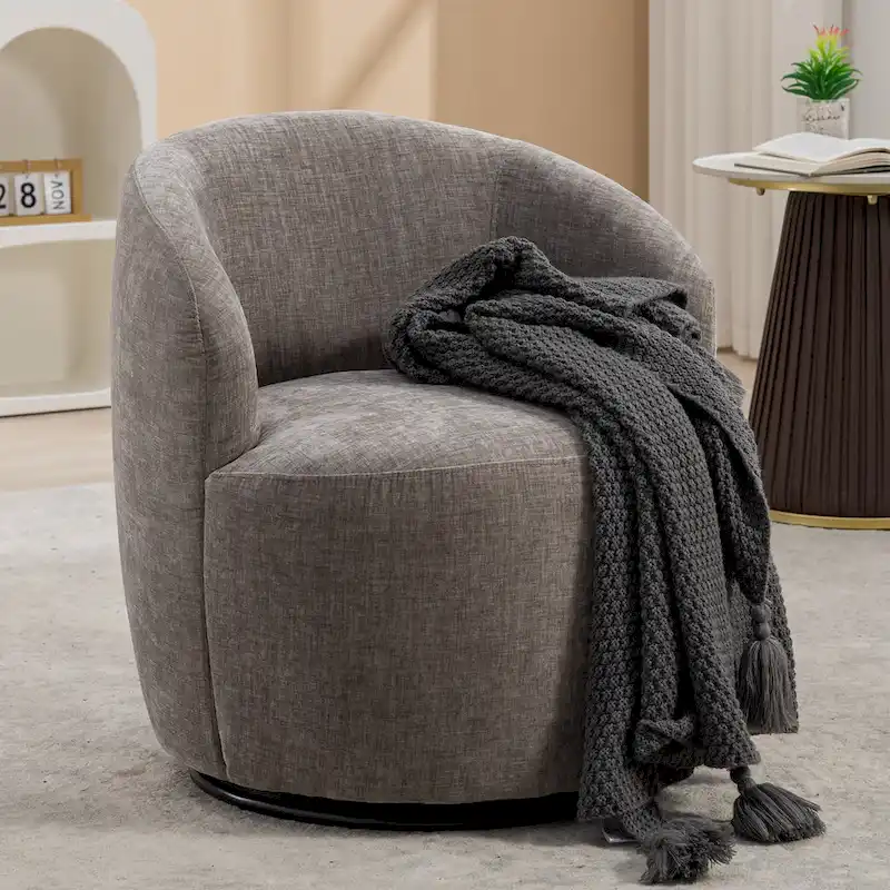 Chenille Fabric Swivel Accent Barrel Chair - 25.60 x 25.60 x 27.56