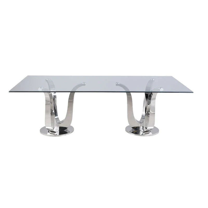 Somette Amelia Rectangular Dining Table with Double Tulip Base - Silver