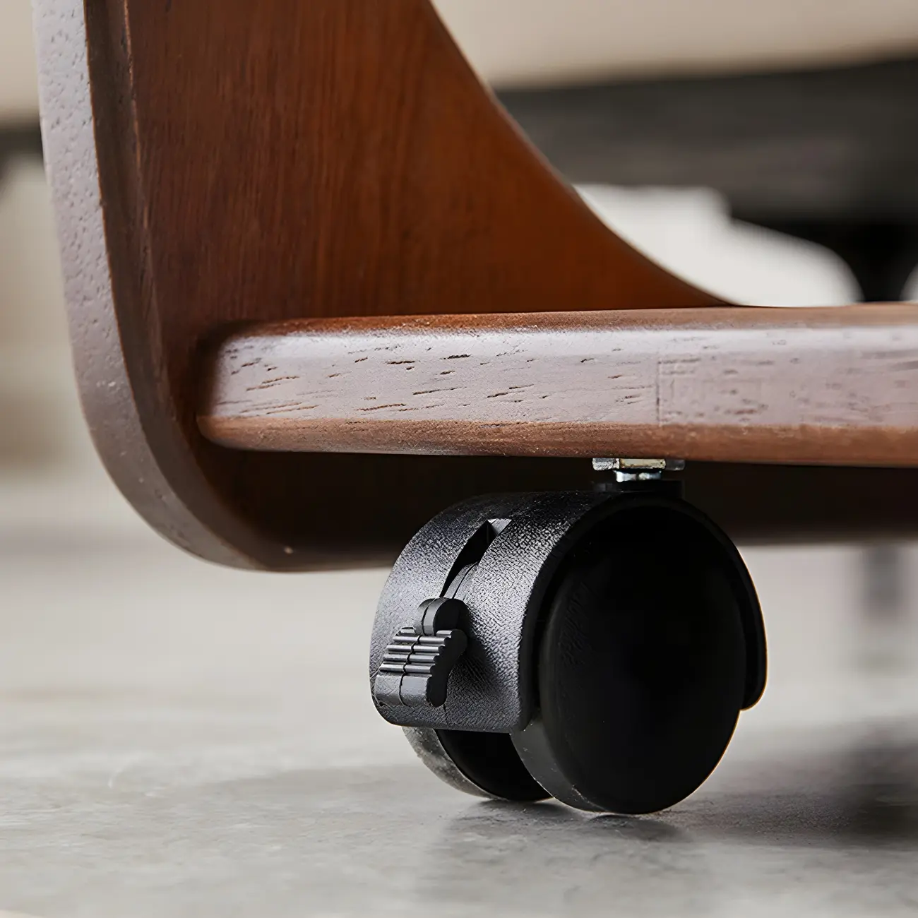 Walnut C-Shaped Side Table With Casters