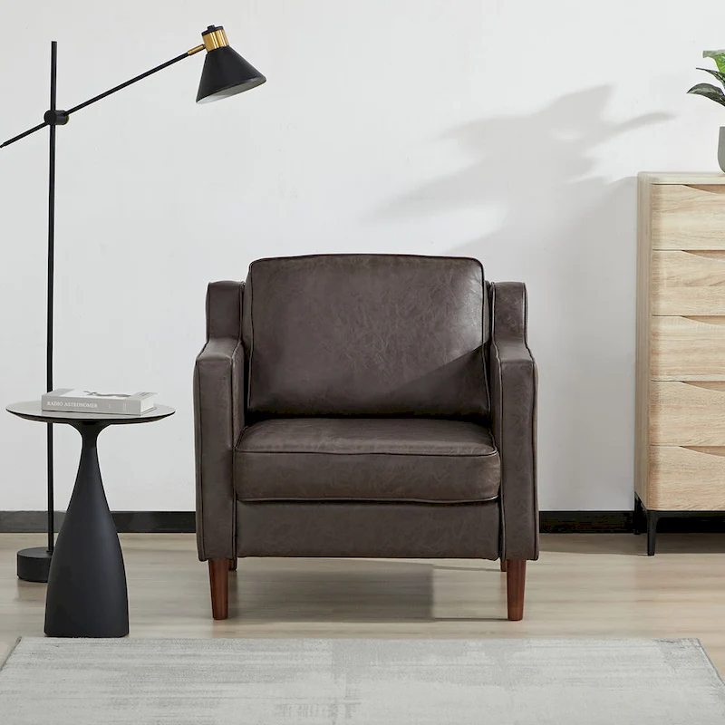 Sedona Modern Accent Chair, Faux Linen / Vegan Leather Armchair