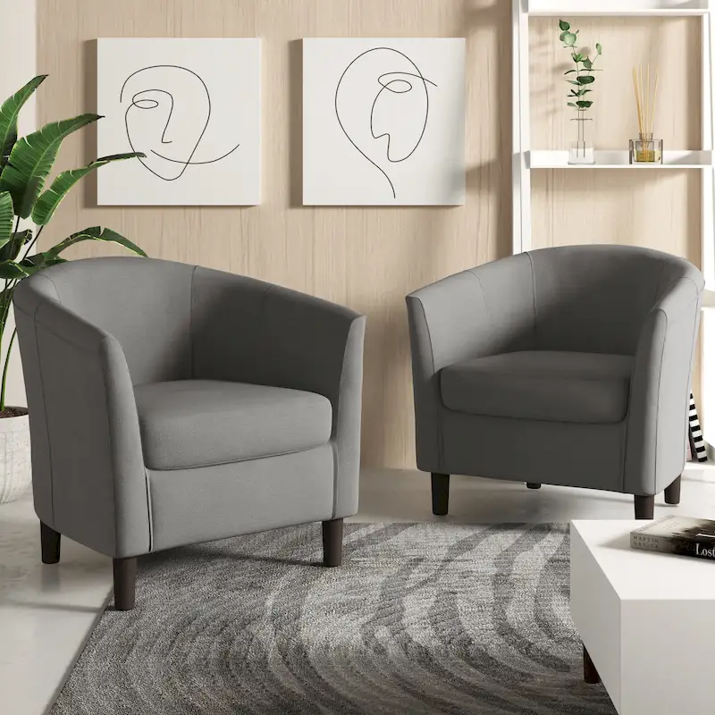 2 Set Modern Linen Barrel Accent Chairs Club Armchair