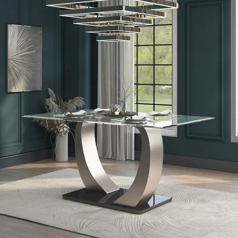 Modern Silvertone 60-inch Glass Top Dining Table