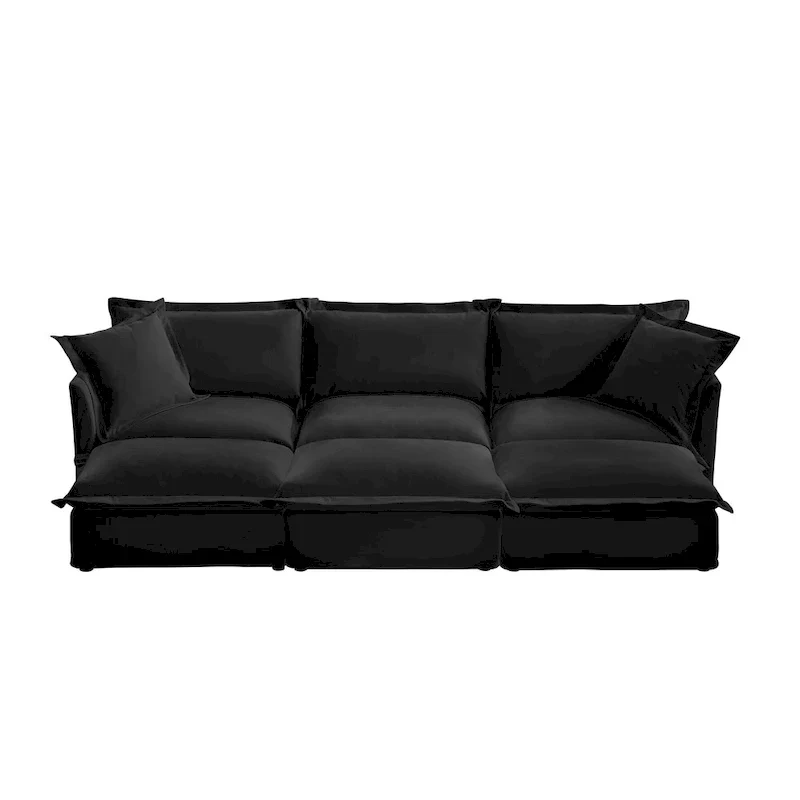 120 Chenille 3-Seater Sofa Set with 3 Ottomans, Sleeper Function & Removable Slipcovers