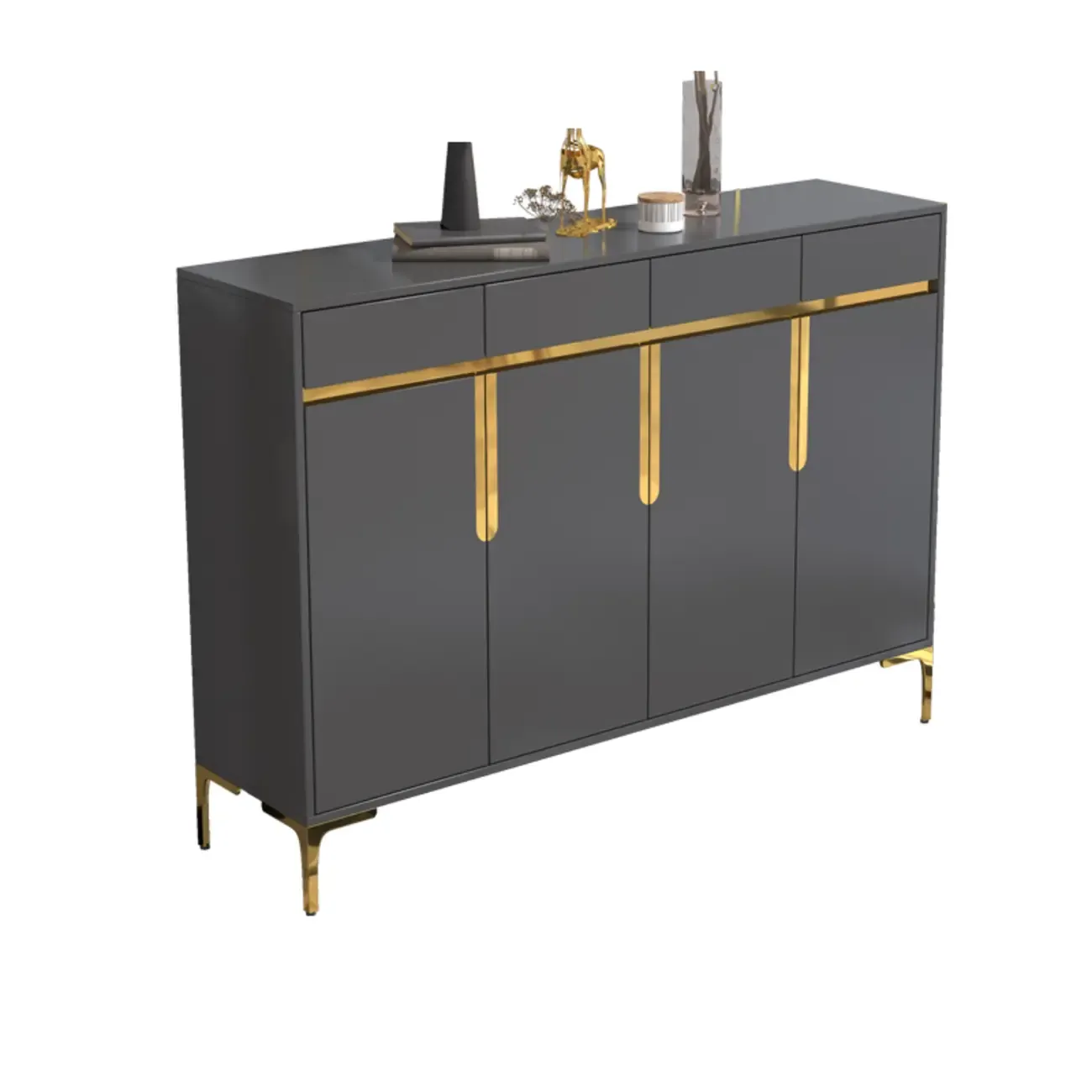 Entryway Wood Large Shoe Cabinet with Gold Accents