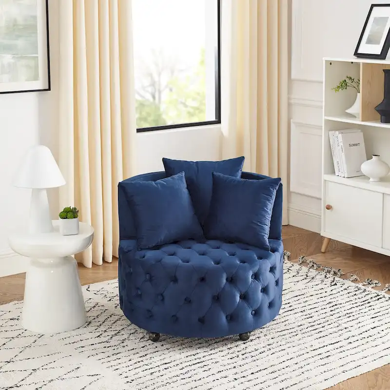 Blue Modern 30 Swivel Tufted Accent Chair