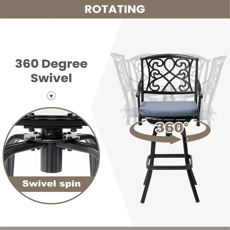 Pellebant Patio Aluminum Swivel Bar Stool with Sunbrella Cushion