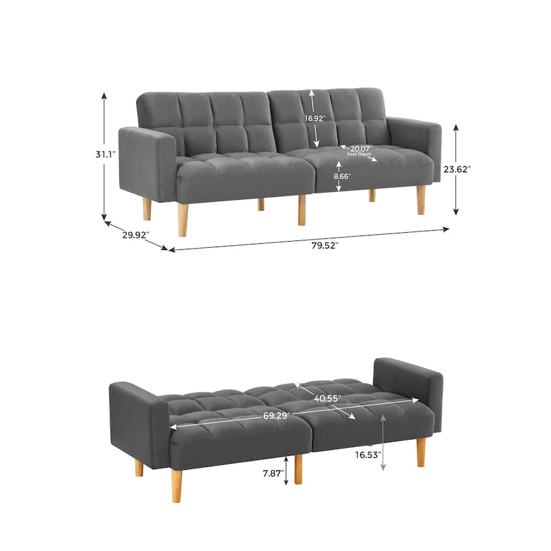 Velvet Convertible Sofa Bed - 3-Position Futon