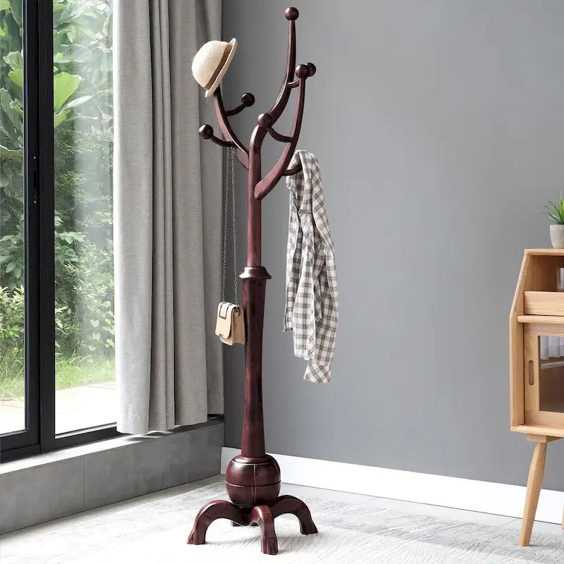 Rubberwood Freestanding Coat Rack with 8 Hooks - 24.5W x 70.87H