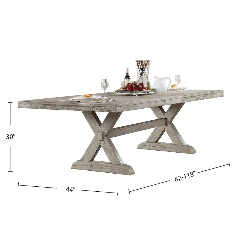 Rectangular Dining Table with Leaves in Gray Oak