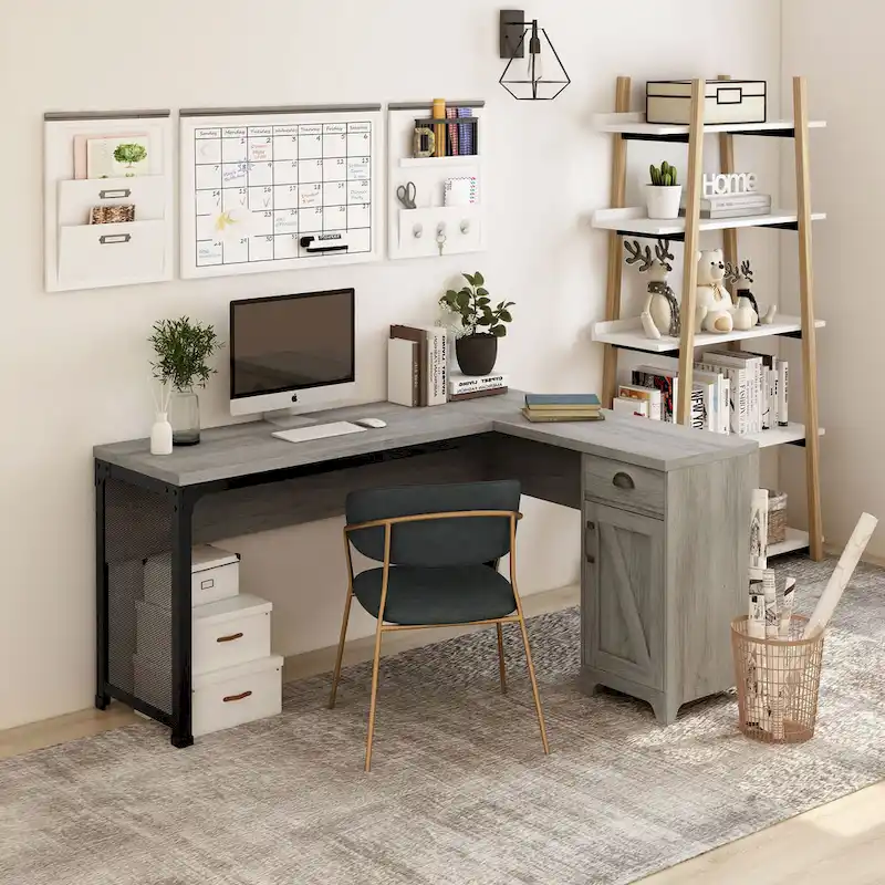 DH BASIC Farmhouse 61-inch L-shape Desk by Denhour