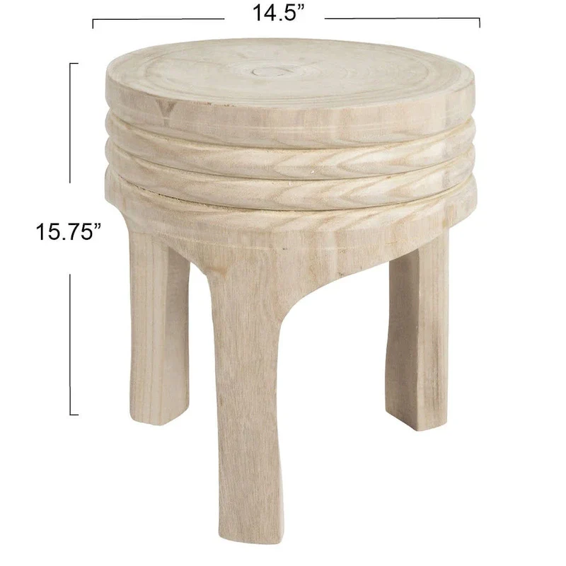 Paulownia Wood Carved Stool
