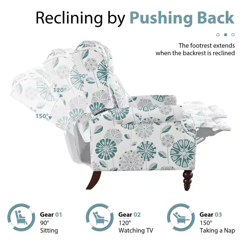 Christopher Knight Home Barnn 29.75 Upholstered Push Back Recliner Chair with Classic Wing Back, White/Blue