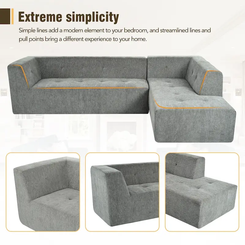 112.2 Chenille Modular L-Shaped Sofa Bed with Free Combination Design and No-Assembly Required