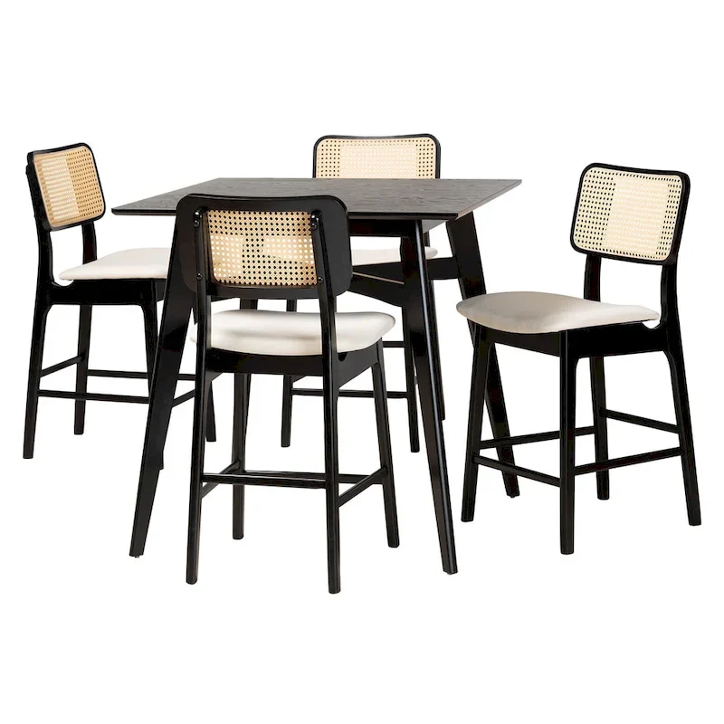 Dannon Mid-Century Modern Fabric and Wood 5-Piece Pub Set