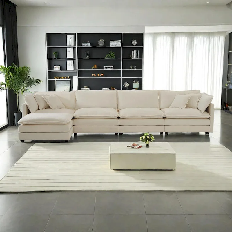 5-Piece Modular Chenille Upholstered L-Shaped Sectional Sofa with Ottoman