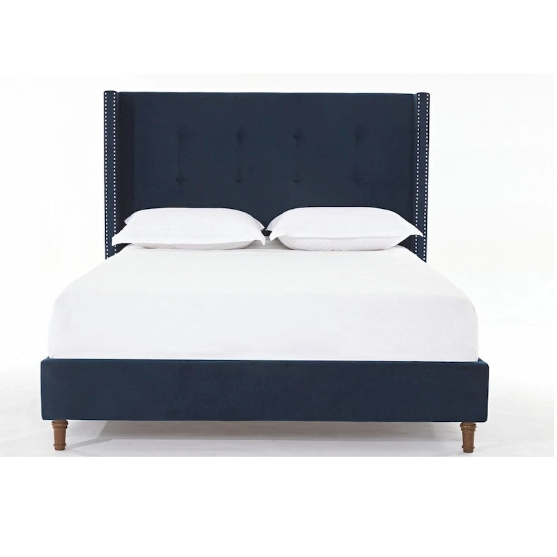 Upholstered Queen Bed with Nailhead Trim Wingback Headboard