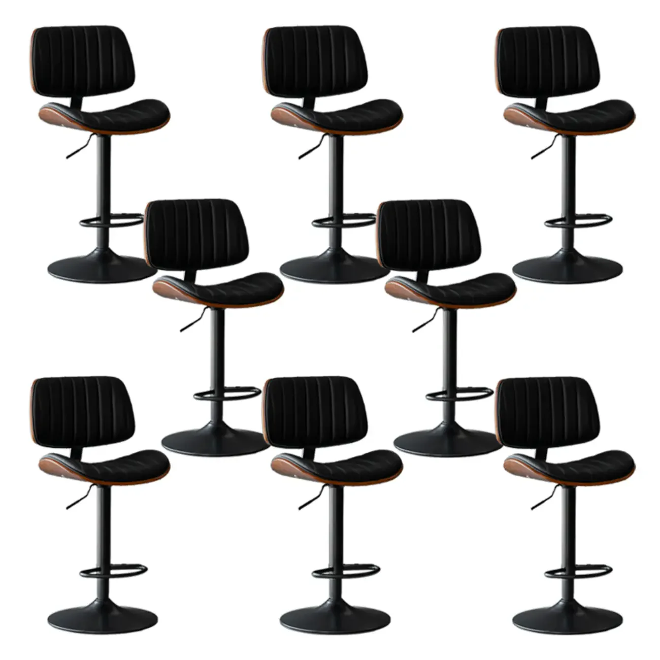 Adjustable Height Bucket Swivel Leather Bar Stool with Back