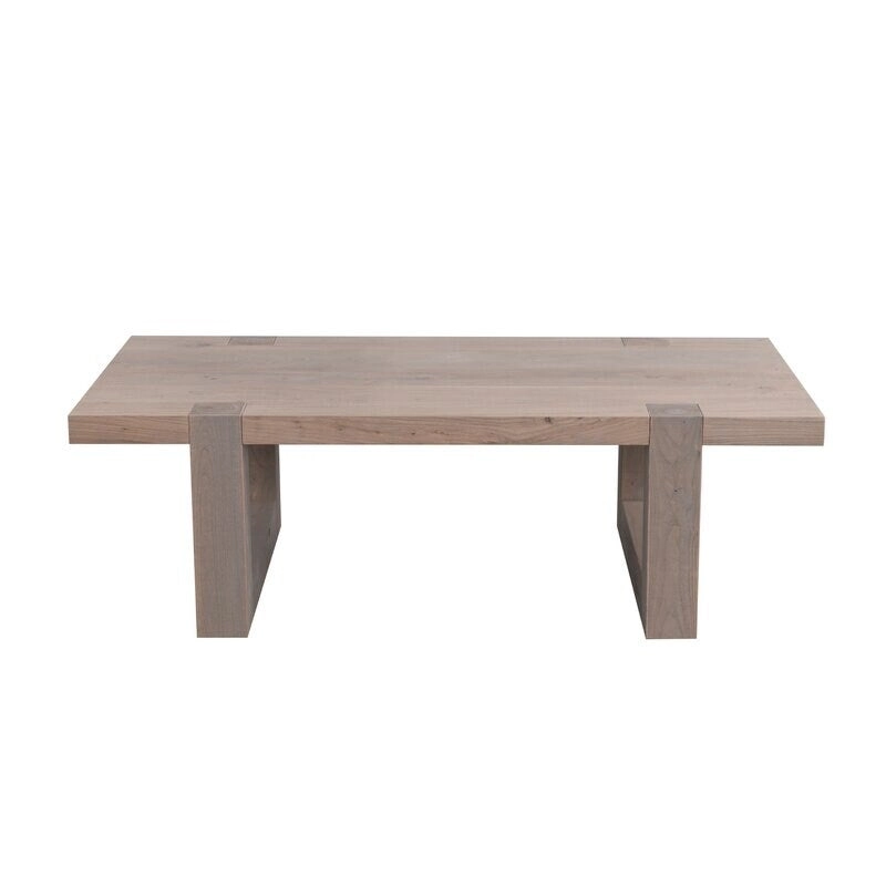 Rustic Gray Elm Wood Coffee Table with Sled Design Legs