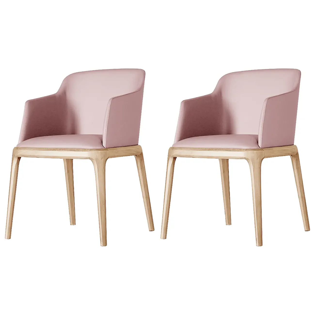 Khaki Leather Wood Legs Armrest Dining Chair