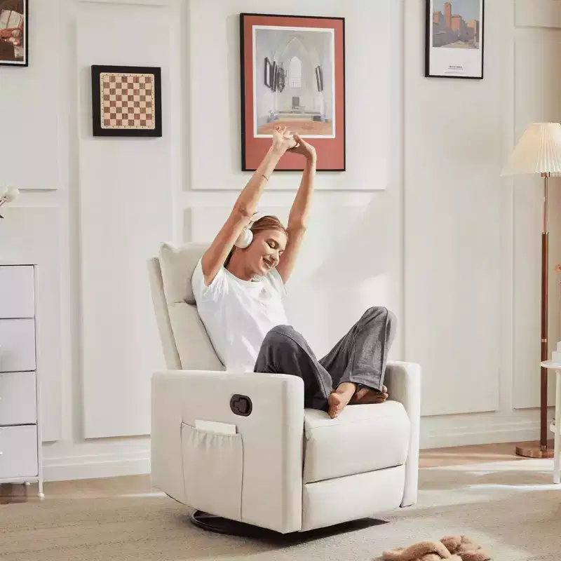 MAYEERTY Accent Chair - 360 Swivel Chenille Armchair with Lumbar Pillow
