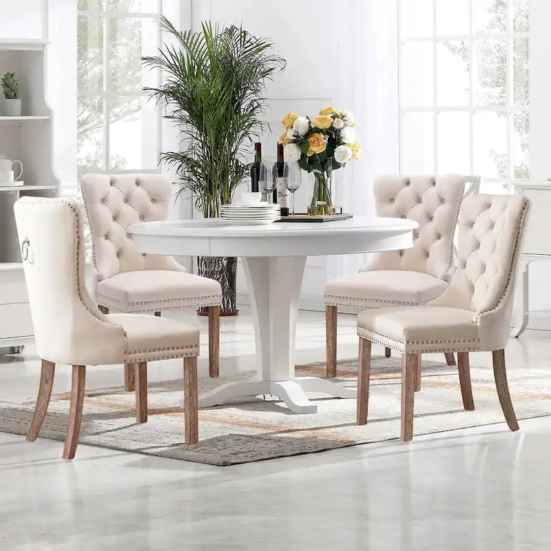 Velvet Modern Dining Chairs Set of 2, Upholstered Dining Side Chairs with Wood Legs, Nailhead Trim, Modern Dining Chairs - N/A