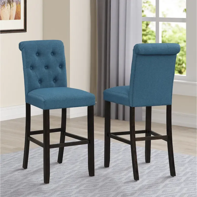 Roundhill Furniture Leviton Solid Wood Tufted Asons Barstool, Set of 2