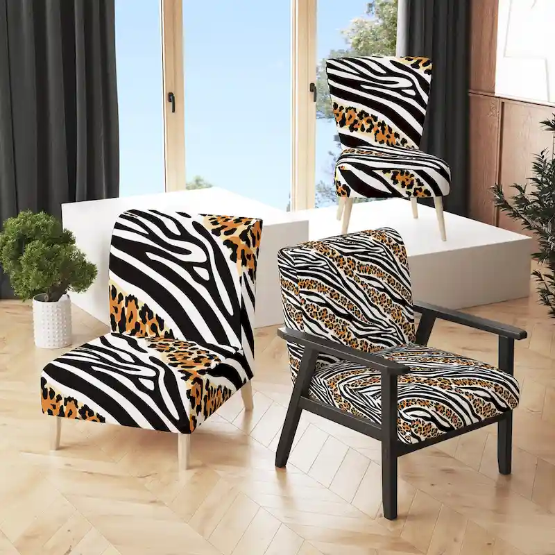 Designart Zebra and Leopard Mix Pattern III Upholstered Cabin & Lodge Accent Chair and Arm Chair