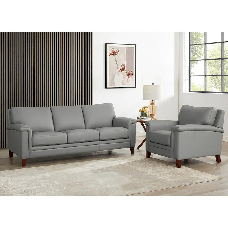 Hydeline Westcott Top Grain Leather Sofa and Chair Set with Memory Foam and Springs