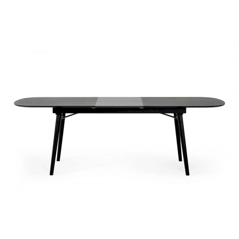 Obround Top Wooden Dining Table with Extendable Leaf, Charcoal Gray