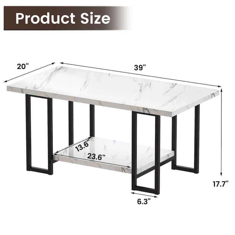 Mieres 39  Wide 2-Tier Faux Marble Top Coffee Table with Steel Frame