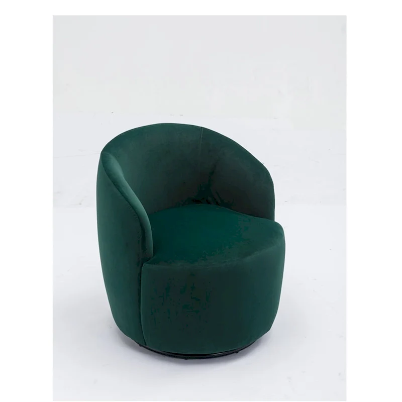 Velvet Fabric Swivel Accent Armchair Barrel Chair With Powder Coating Metal Ring
