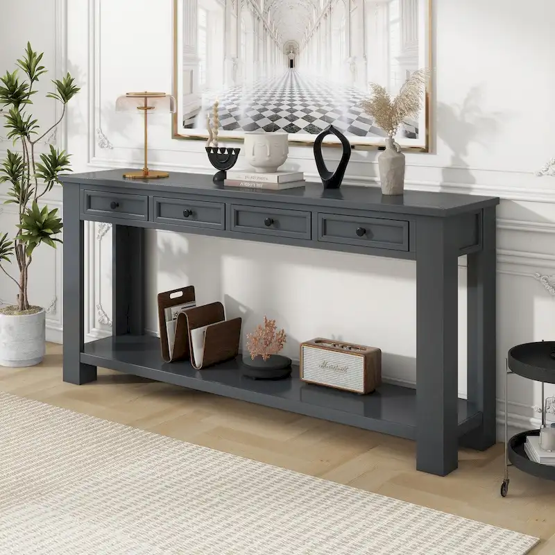 Console Table/Sofa Table with Storage Drawers and Bottom Shelf for Entryway Hallway