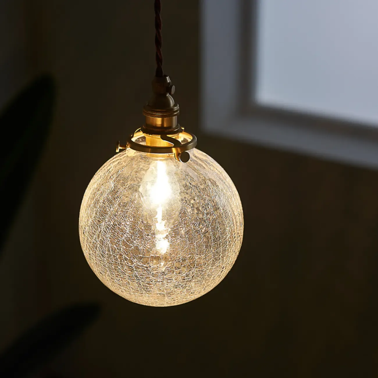 Modern Adjustable Gold Crakle Glass Globe Pendant Light