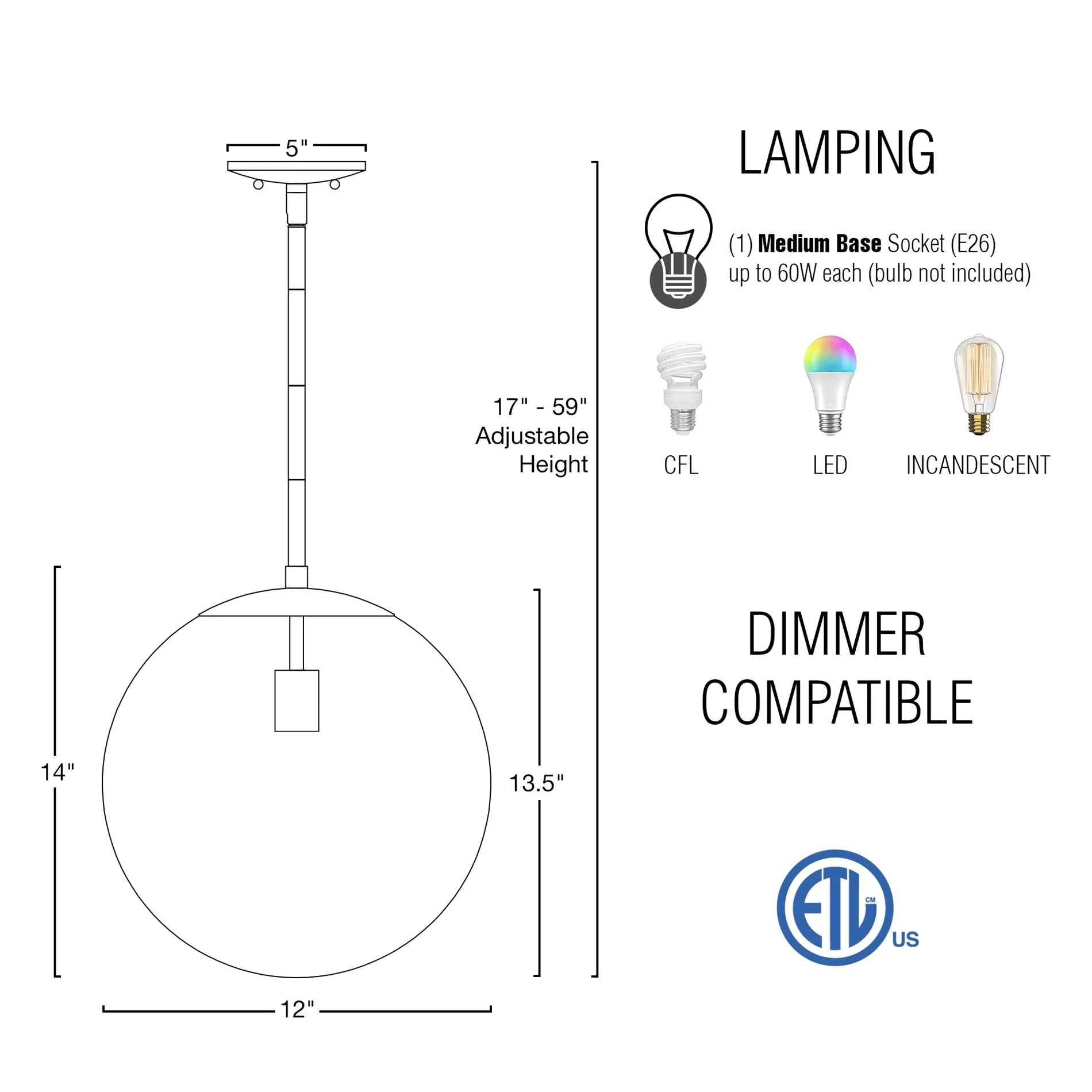 Ceres 14  Mid-Century Modern Hanging Orb Pendant Light