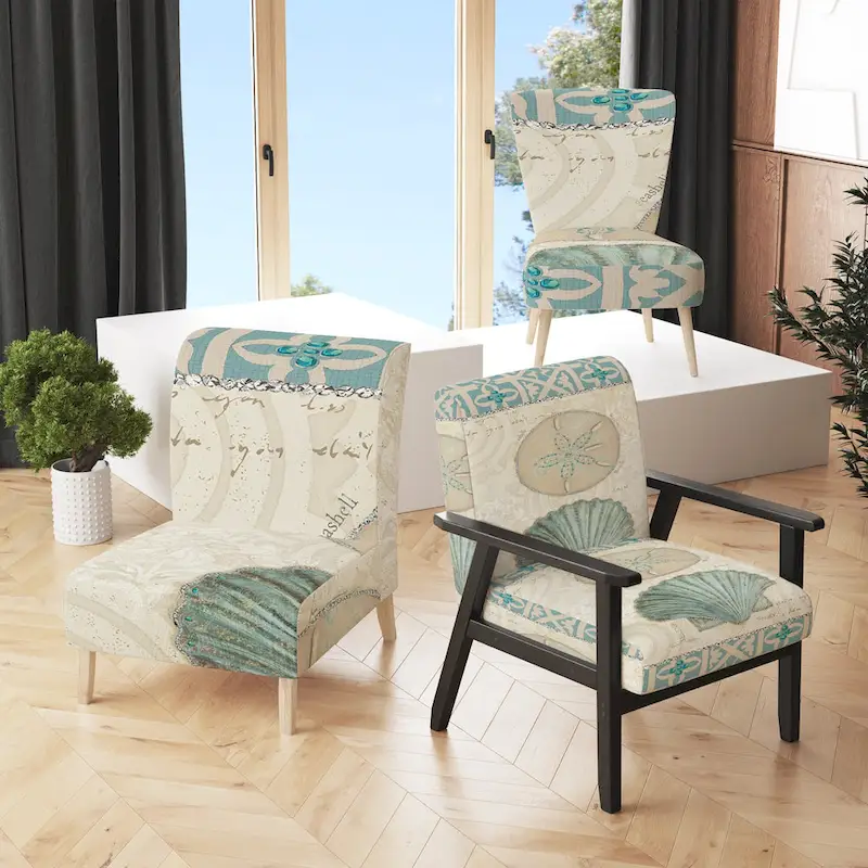 Designart  Seastar And Blue Sea Shell II  Upholstered Nautical & Coastal Accent Chair - Arm Chair