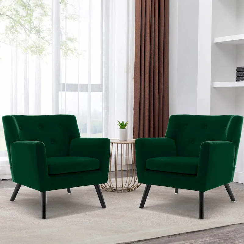 Velvet Upholstered Armchair Tufted Accent Chair, Set of 2 - 30.71H x 28.35 W x 27.56D