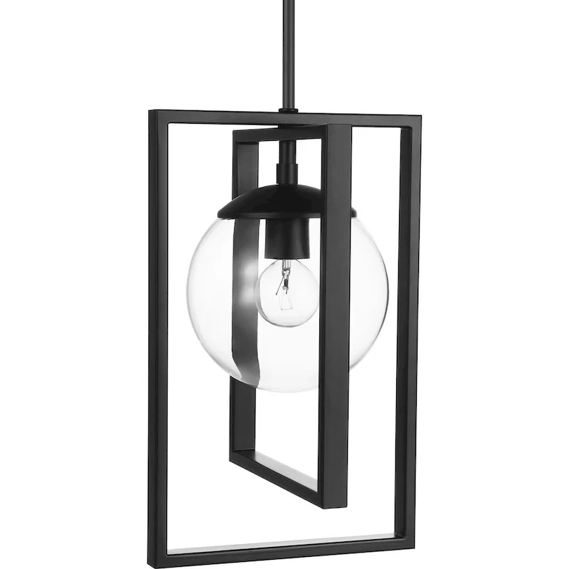 Atwell Collection One-Light Matte Black Clear Glass Luxe Pendant Light - 15.750  x 16.340  x 11.810