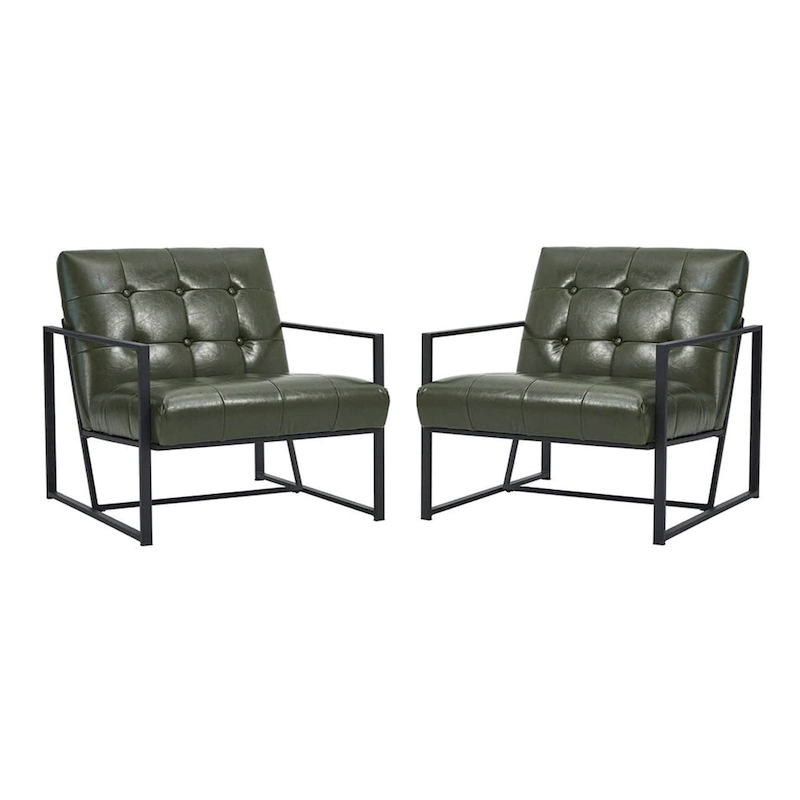 Glitzhome Set of 2 29.25W Mid-Century PU Leather Tufted Accent Chairs
