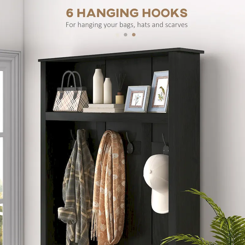 Freestanding Hall Tree, Entryway Bench with Coat Rack, Shoe Cabinet and Top Shelf