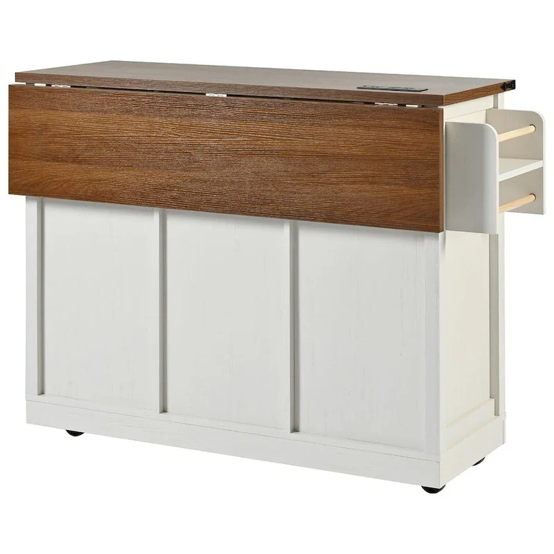 Farmhouse Kitchen Island Cart with Wheels, Power Outlet