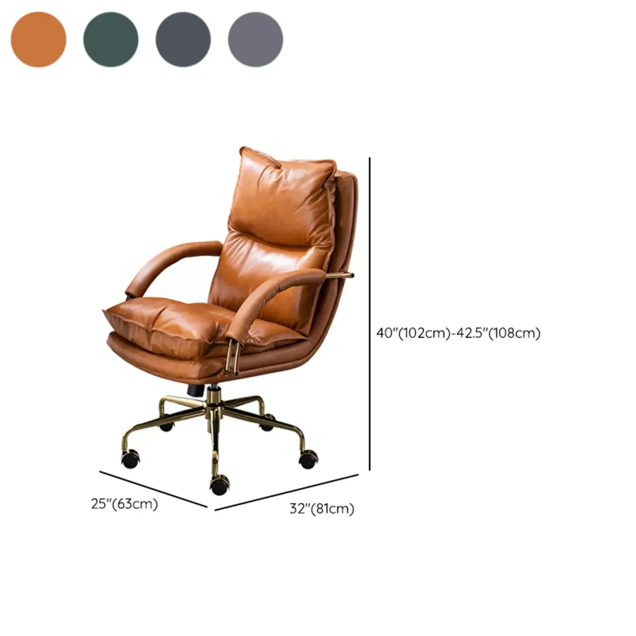 Brown Genuine Leather Ergonomic Wheeled Office Chair