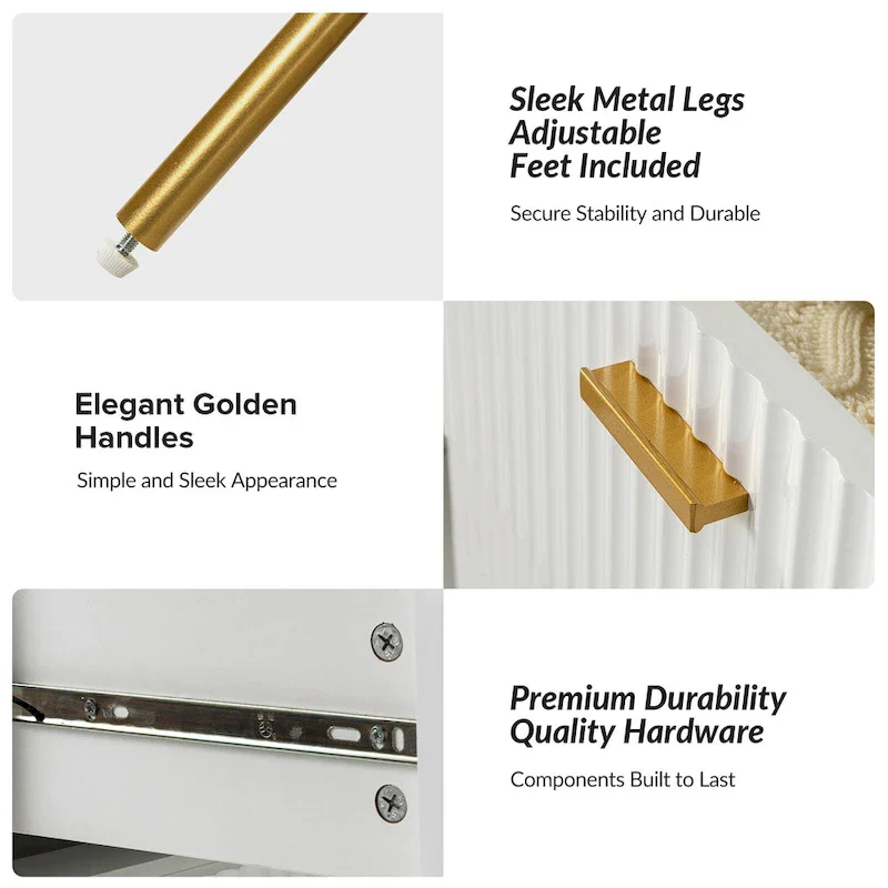 Gilb Modern 3-Drawer Dresser Nightstand with Metal Legs Set of 2 by HULALA HOME